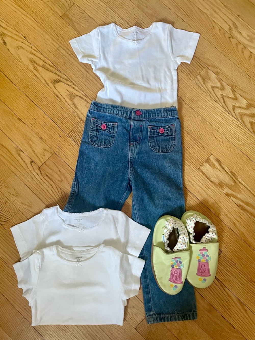 Girls Spring Lot Bundle size 4/5 Jeans, Carter's Tops, Robeez Shoes